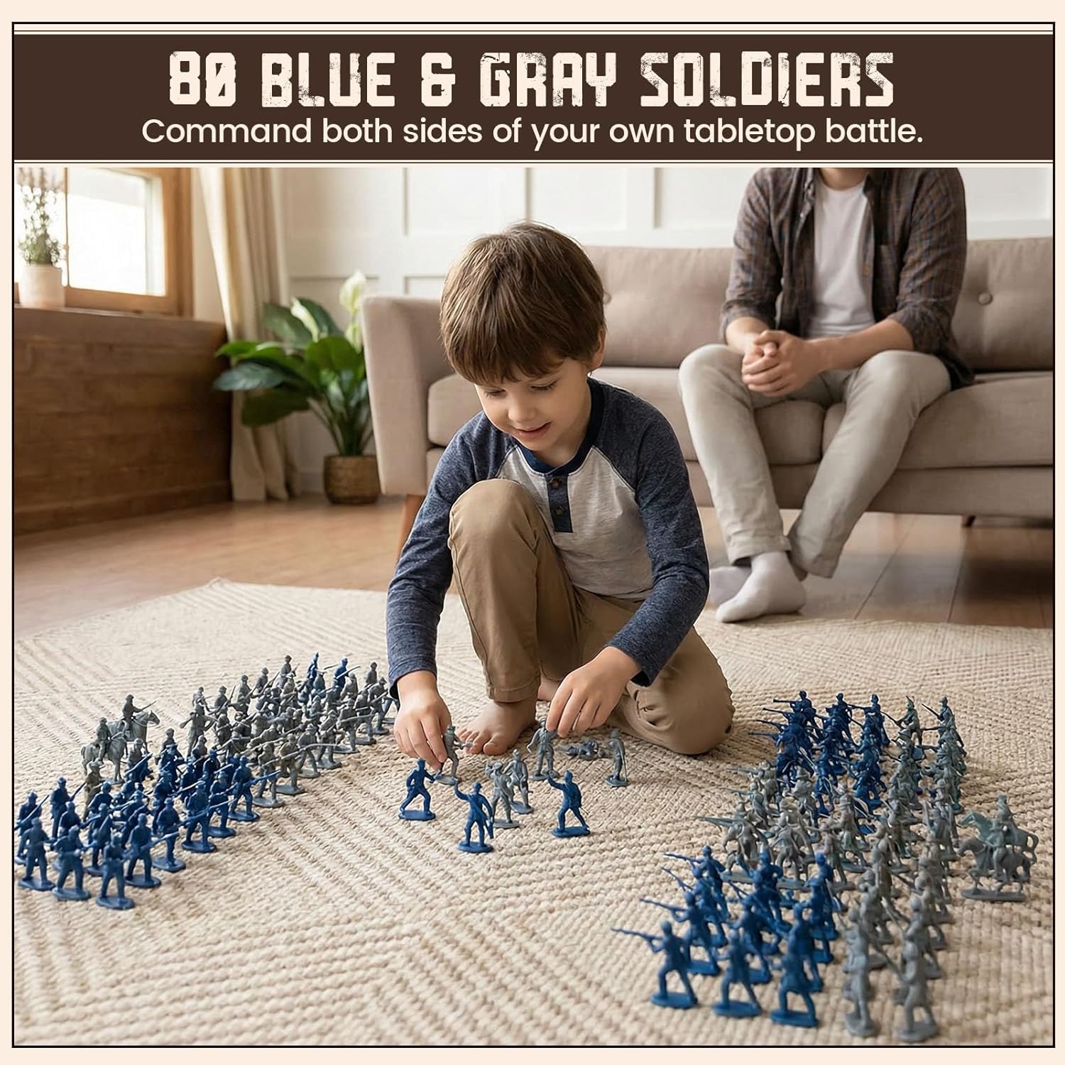 LovesTown 80PCS Army Men Toy Soldiers, Plastic Civil War Army Men Military Action Figures Toy for Kids Classroom Projects History Class Lessons, Birthday Gift (Pack of 2)