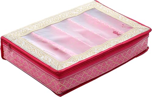 Miniatura 3 de Kuber Industries Brocade Hardboard Cinco Varillas Brazalete Caja (Rosa) - CTKTC42025