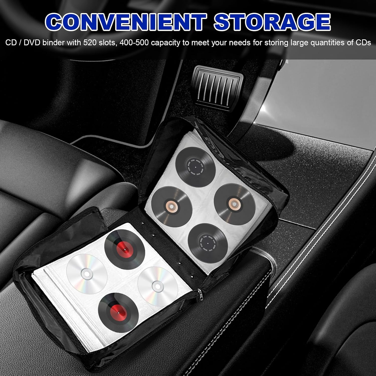 400 Capacity CD Case Holder, PU Leather CD DVD Storage Binder Media Organizer with Zipper, Portable Storage Booklet Album Box for Vehicle Home Office, Car Accessories image 4