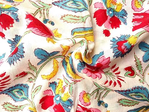 Rastogi Handicrafts Tela de algodón impresa a mano bloque ancho de la tela - 44 pulgadas, tamaño 1 yarda (tela 21)