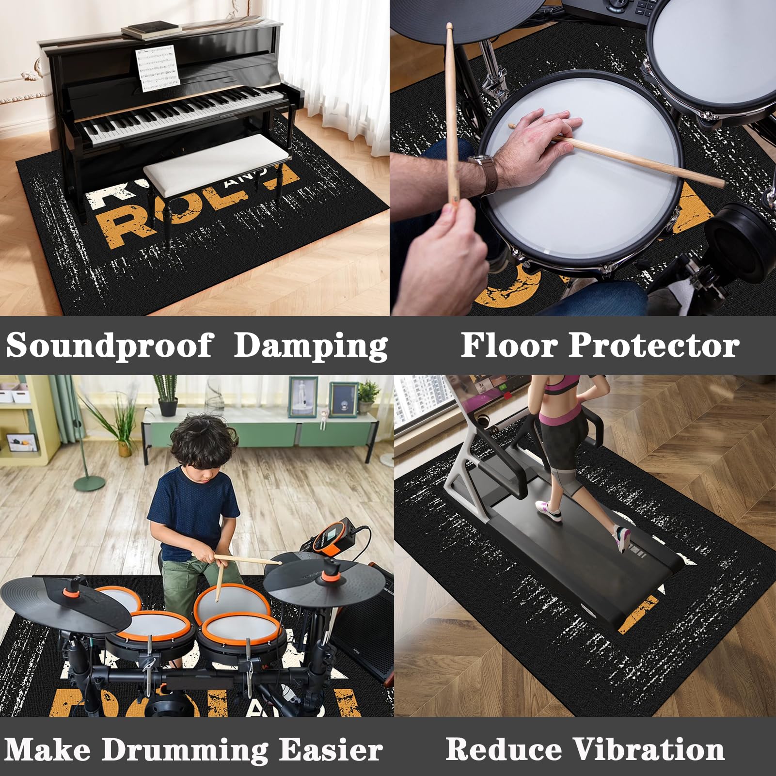 Alfombra Antideslizante Para Batería Acústica O Electrónica - Tamaño 120x90 Cm, Grosor 6 Mm, Material Poliéster + Base De Goma, Reduce Ruido Y Vibraciones