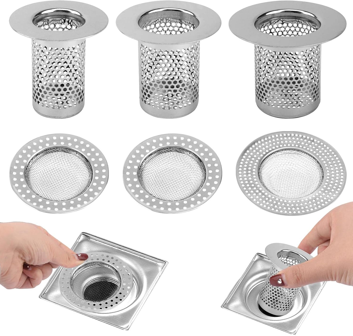 6 Packs Bathroom Sink Drain Strainer, Laundry Sink Strainer, Stainless