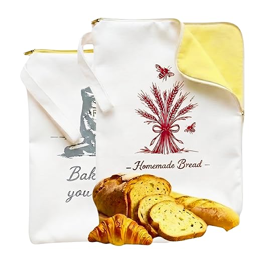 2 Pack XL Beeswax Bread Bags with Wide Zipper – Reusable Organic Linen Cotton for Sourdough, Keeps Fresh Longer