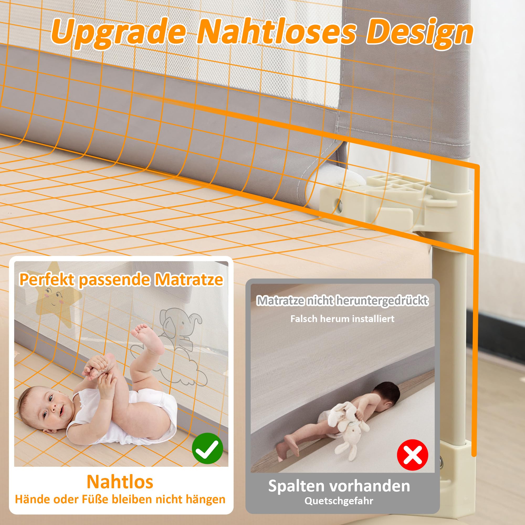 Bettgitter für Kleinkinder 3 Stück Bettschutzgitter klappbar 200 cm 180 cm Bundle