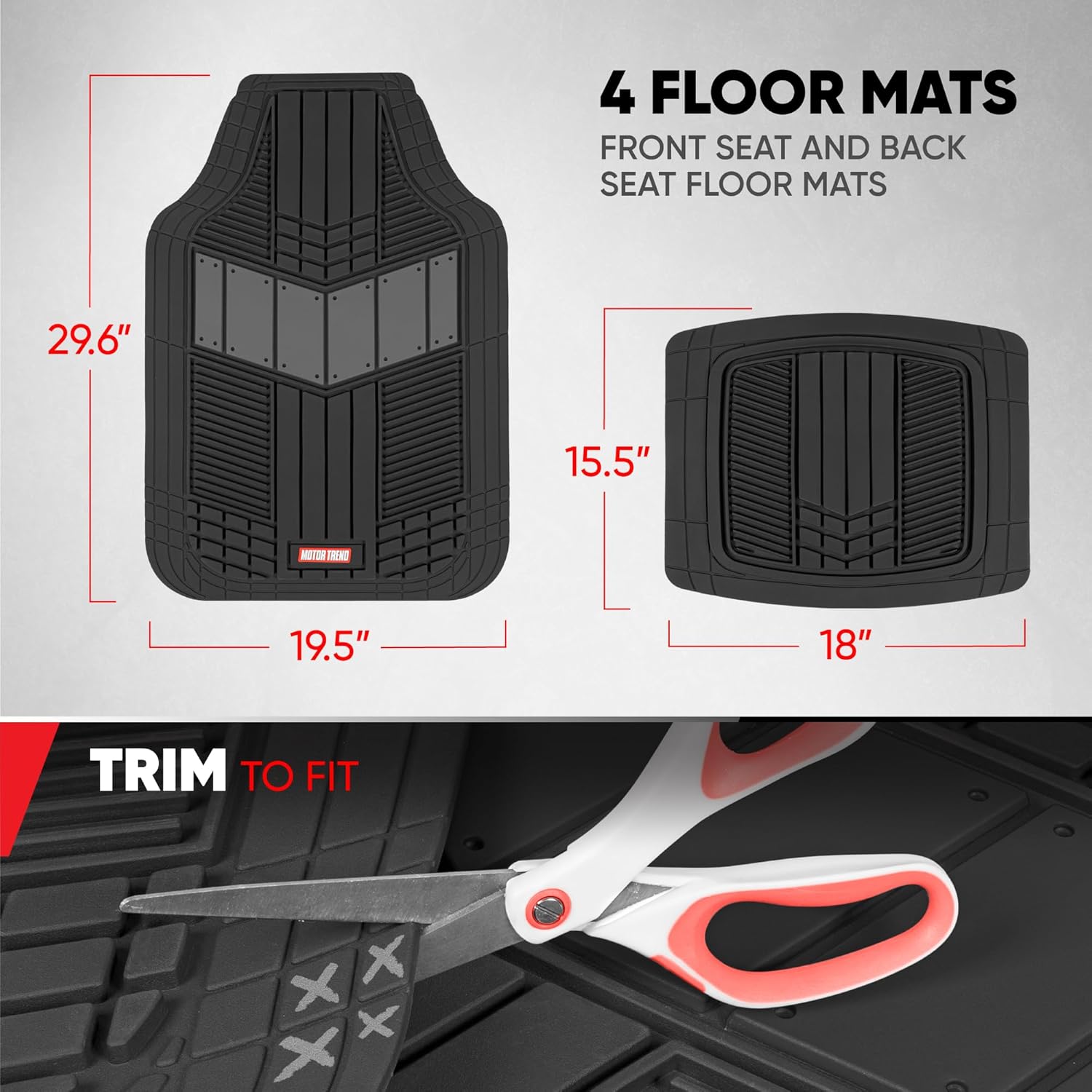 Motor Trend DualFlex Gray Floor Mats for Cars & Cargo Mat Full Set - All Weather Front & Rear Rubber Automotive Floor Mats & Cargo Liner for SUV, Car, & Van - Interior Trunk Mat & Floor Cover