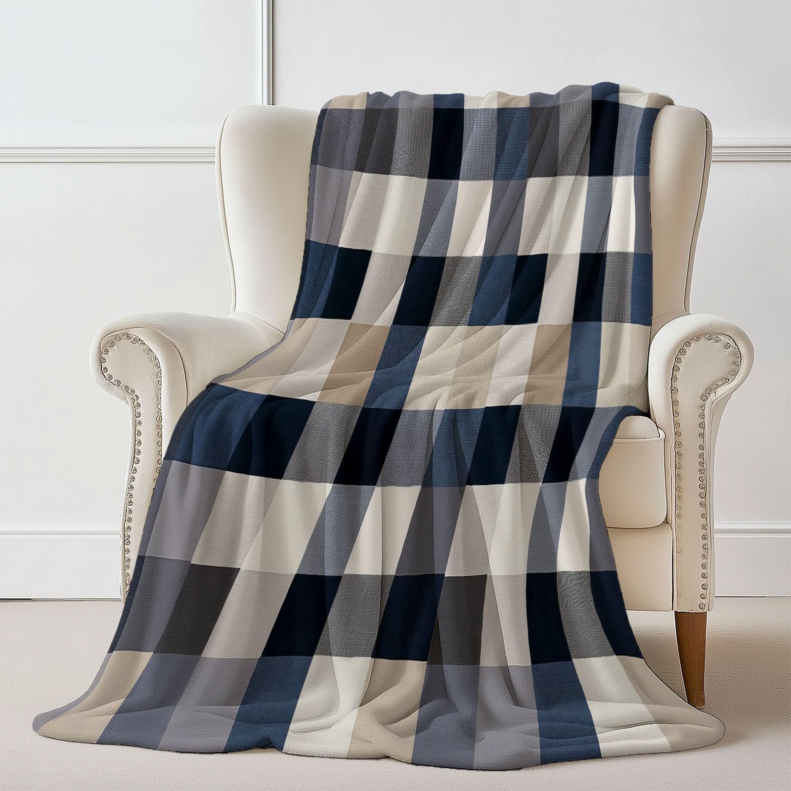 Coperta Piccoli Quadrati Minimalisti per donne e uomini, morbida coperta in flanella per divano letto - decorazione per la cameretta dei bambini, 200 x 220 cm Grigio