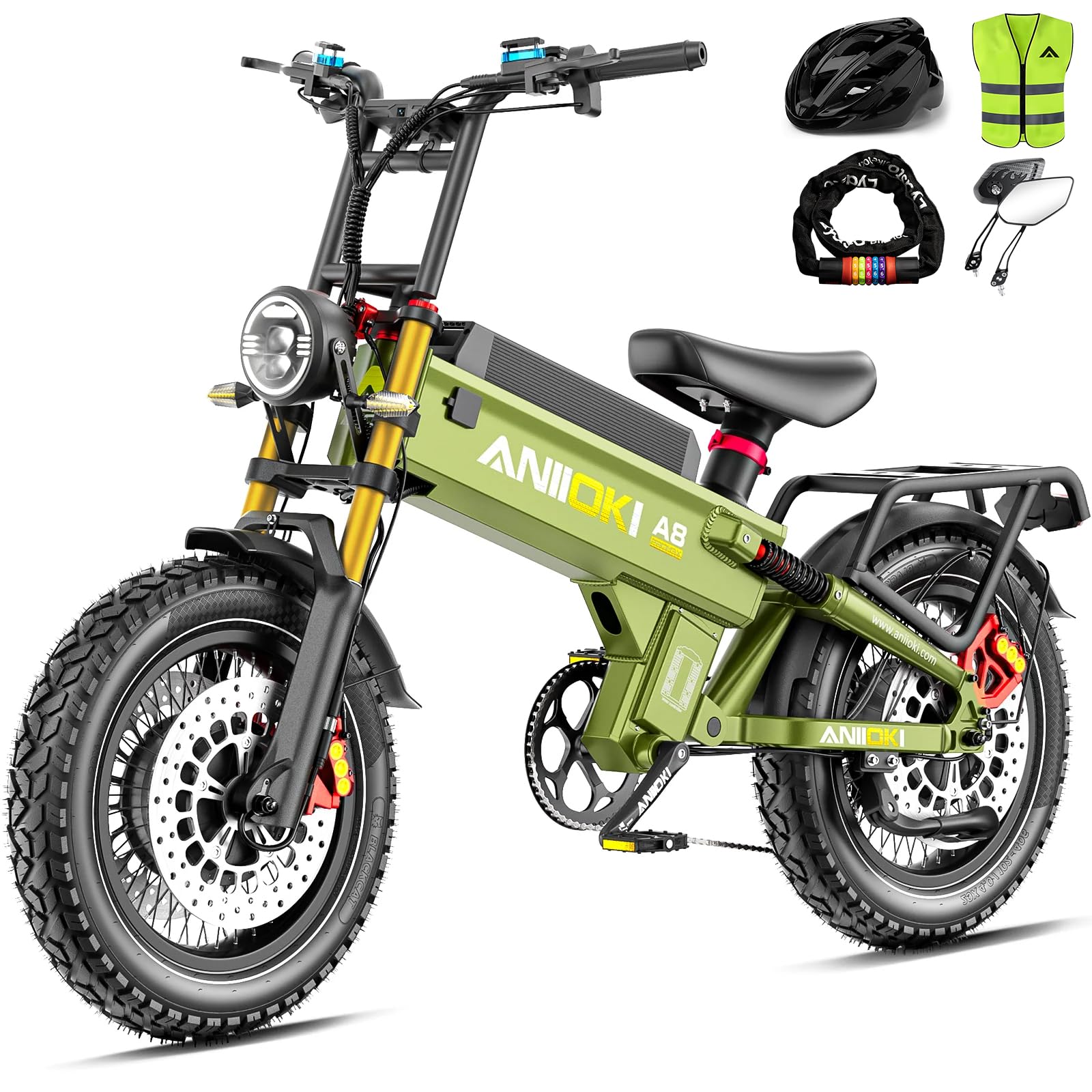 ANIIOKI 5600W Dual Motor Electric Bike for Adults,46MPH with 60V 70/80AH Battery Ebikes,Fat Tire All Terrain Electric Bike, Full Suspension E Bike, 7-Speed Gear Electric Bicycle