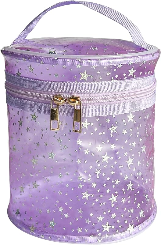 Necessaire TotePrint em PVC com estampa de estrelas, zíper e alça, 20,07 x 16 cm, roxa