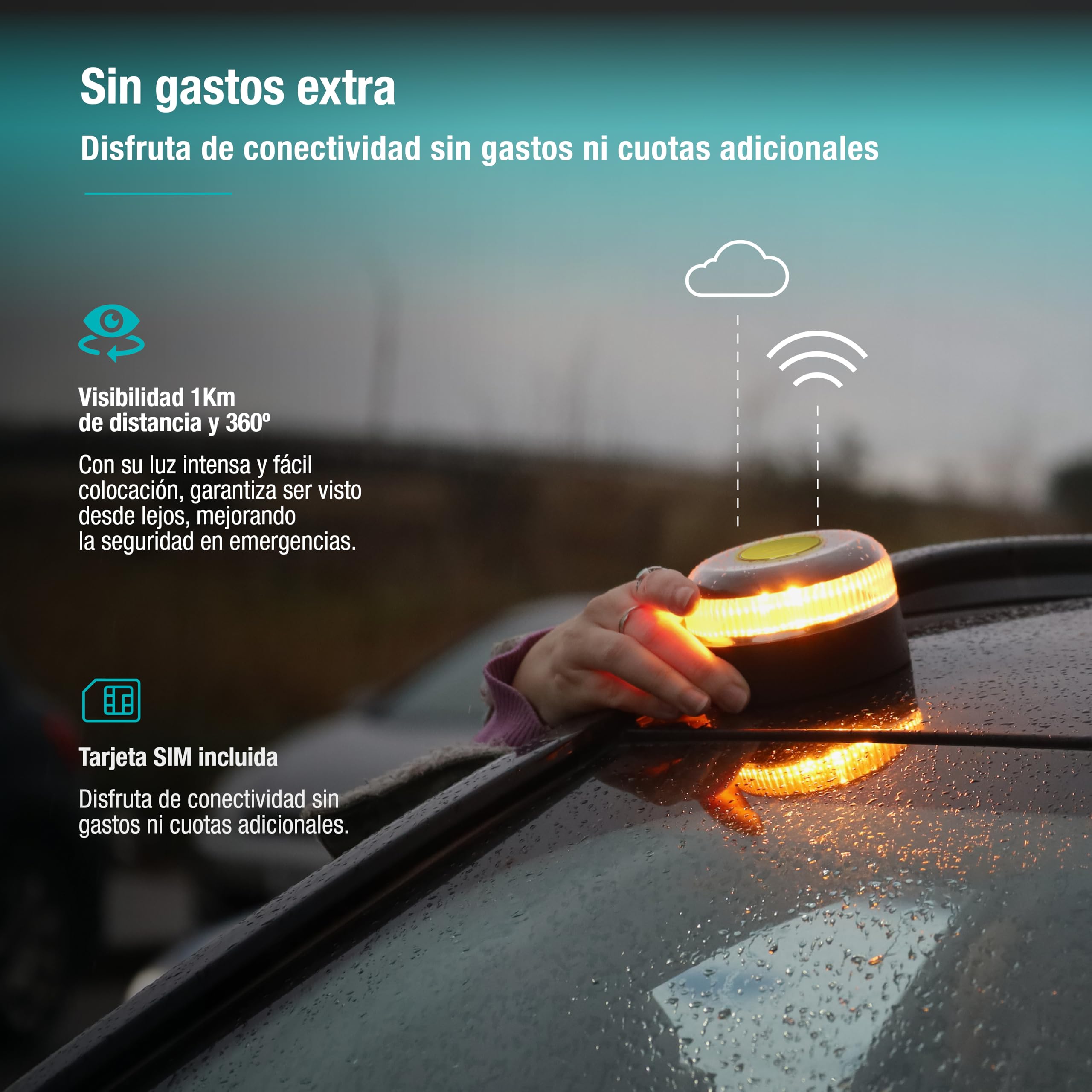 PMK GRUPO | Baliza V16 Conectada Homologada 2026 | Datos incluidos (hasta 12/2038) | Luz Emergencia LED 360º 1 km | Geolocalización GPS + SIM incluida | Conexión a DGT (Pack 2 balizas + 2 linternas)