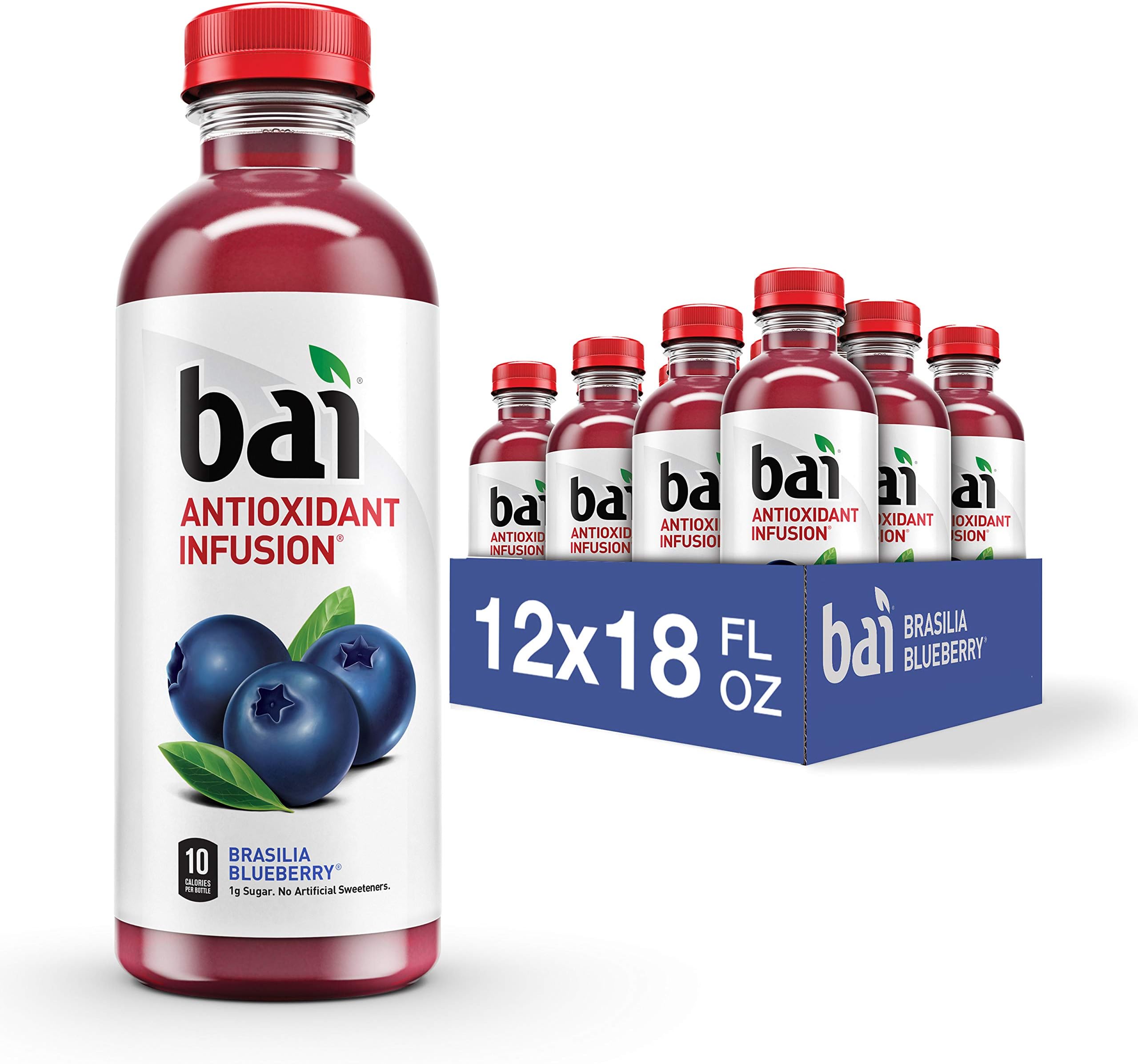 Flavored Water, Brasilia Blueberry, Antioxidant Infused Drinks, 18 Fluid Ounce Bottle (Pack of 12)