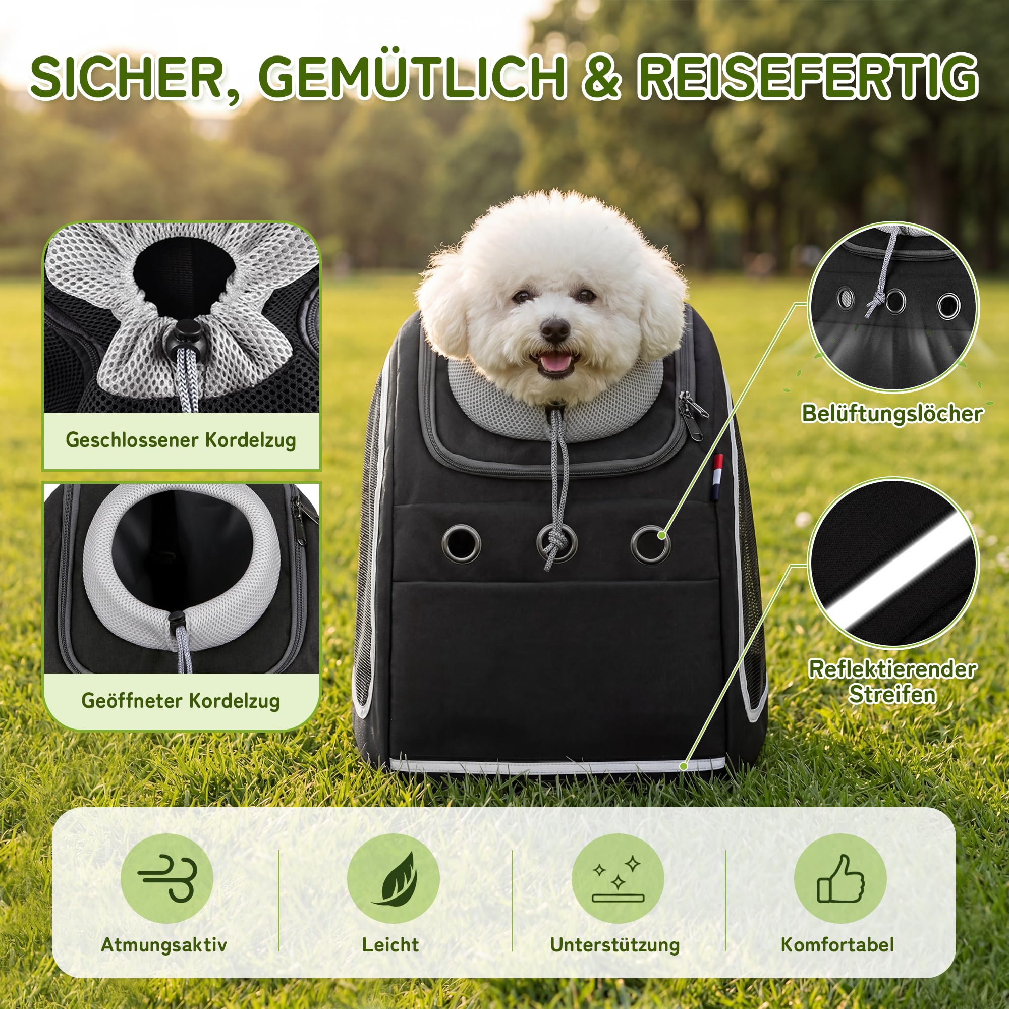 ALLSOPETS Hunderucksack für Katzen und Hunde, Tragetasche, Carbonschwarz