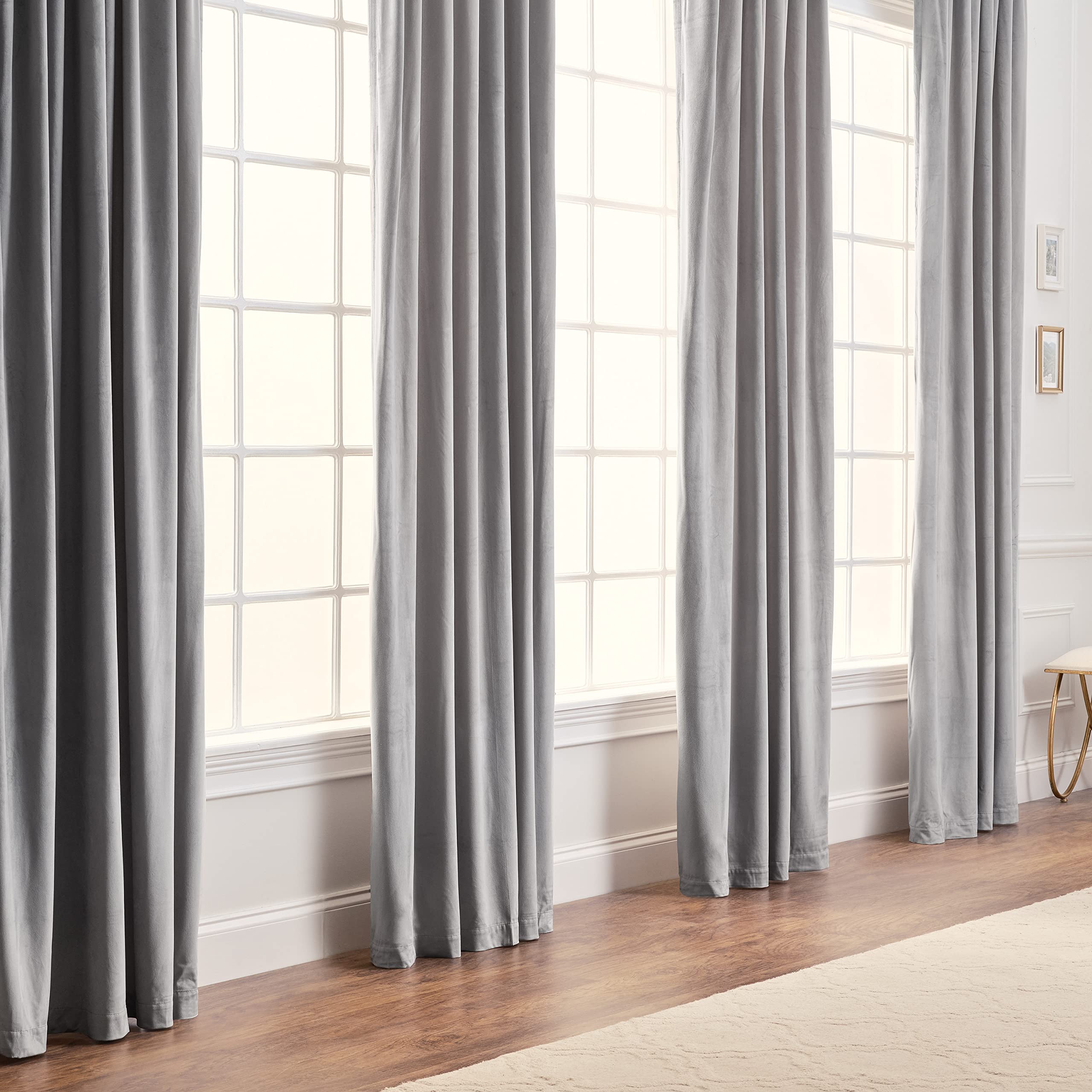 Chanasya Grey Velvet Curtains Panel Set 2 -Piece - Classy Partial Blackout Curtains Room Darkening Curtains Drapes for Living Room Bedroom Patio - Window Treatment - 63 Inch Length Long - Silver