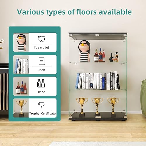 Miniatura 7 de LFT HUIMEI2Y Gabinete de exhibición de vidrio con 2 estantes con puerta doble, gabinetes Curio de instalación rápida en 30 minutos, estantería de