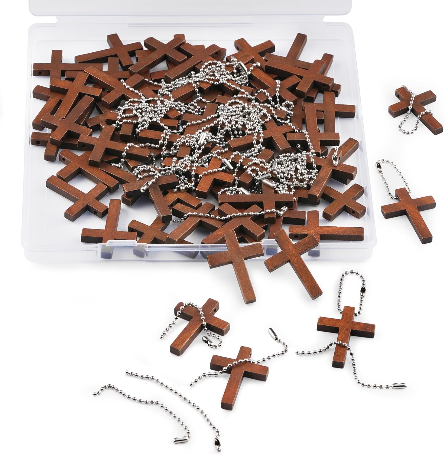 210Pcak Wooden Pocket Cross Charms Small Wooden Cross Religious Christia Gifts DIY Handmade Decorative Crafts Gifts for Valentine's Day Boyfriend Keychain Party Favors Easter Eggs Fillers