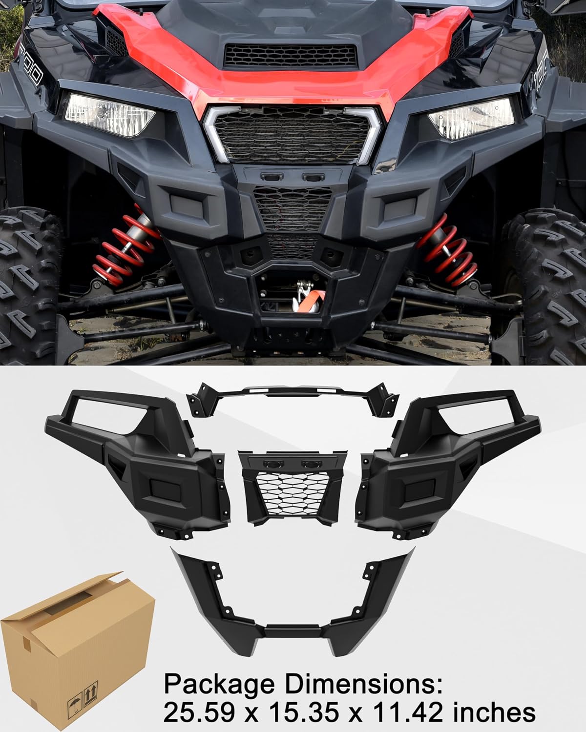 SAUTVS Black Combined Front Fascia for Polaris General 1000/4/General XP 1000/XP4 2016-2026 Accessories, Replace #5452177-070