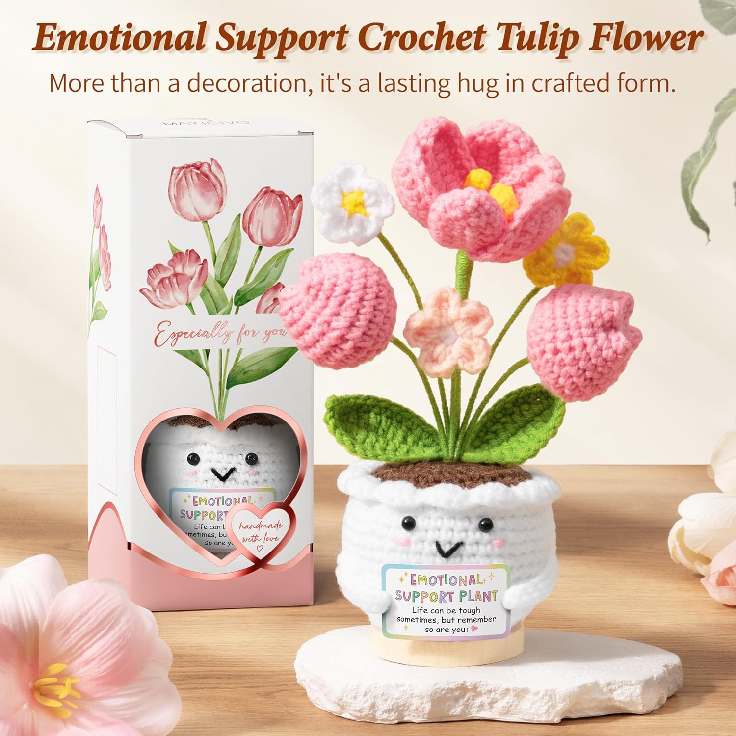Thank You Gifts for Women, Positive Tulip Flower Emotional Support Crochet - Thank You for Listening - Valentines Day Birthday Gifts Appreciation Inspirational Gifts for Women Coworker Teacher Friend - Image 5