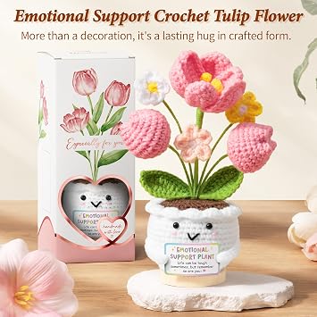 Emotional Support Crochet Positive Tulip Flower Get Well Gifts for Women, Birthday Inspirational Gift for Women Mom, Graduation Thinking of You Thank You Appreciation Gift for Teacher Coworker Friend