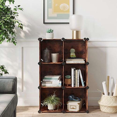 Miniatura 3 de SONGMICS Paquete de cubos de almacenamiento y organizadores de almacenamiento 6 cubos de tela no tejida con asas dobles 6 cubos organizadores y