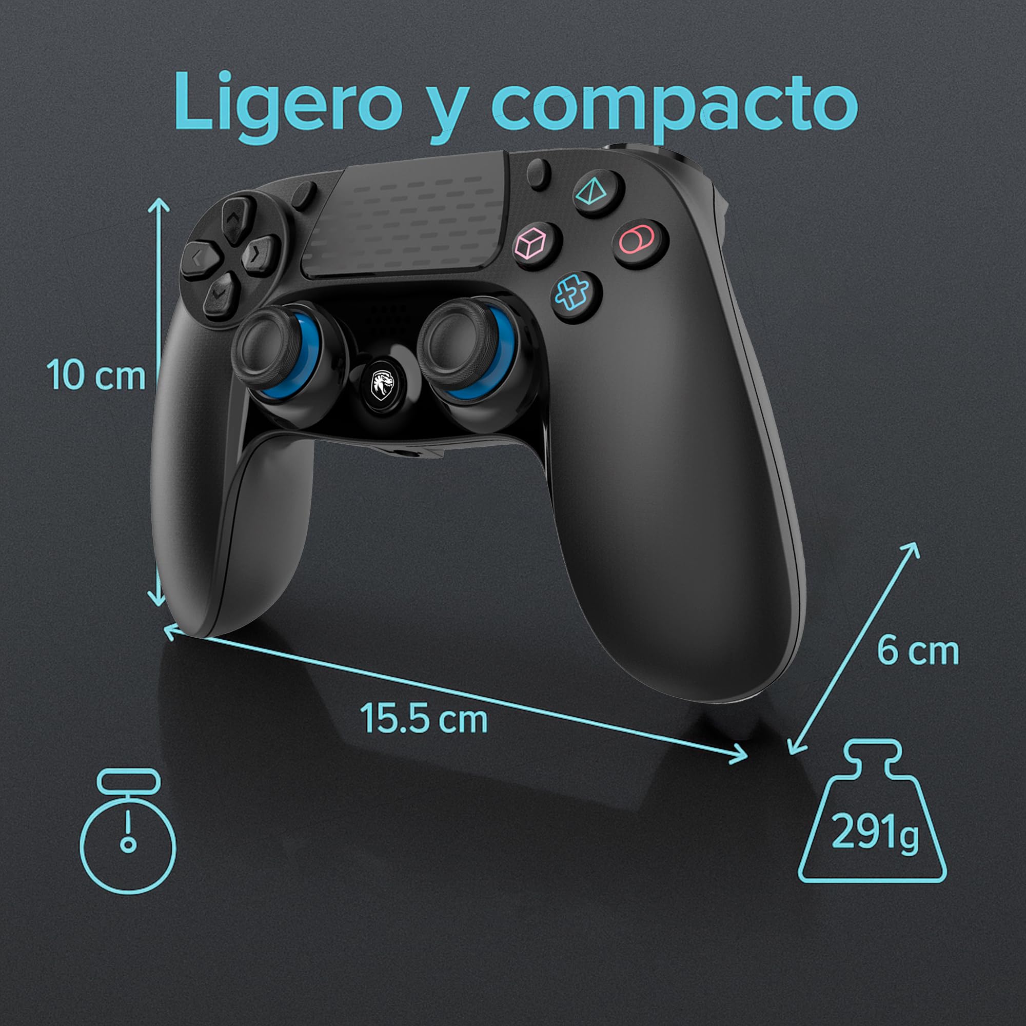 Mando Inalambrico Bluetooth Negro compatible con PS4 PS3 PC Android Windows gamepad 6 ejes con vibración doble Luz LED Joystick tactil recargable compatible juegos Shooters Dualshock