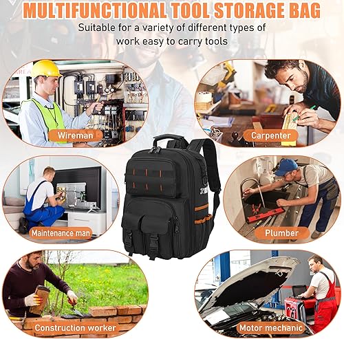 Miniatura 3 de Mochila de herramientas, bolsa de herramientas resistente con hombro acolchado y organizador de herramientas extraíble, mochila de trabajo