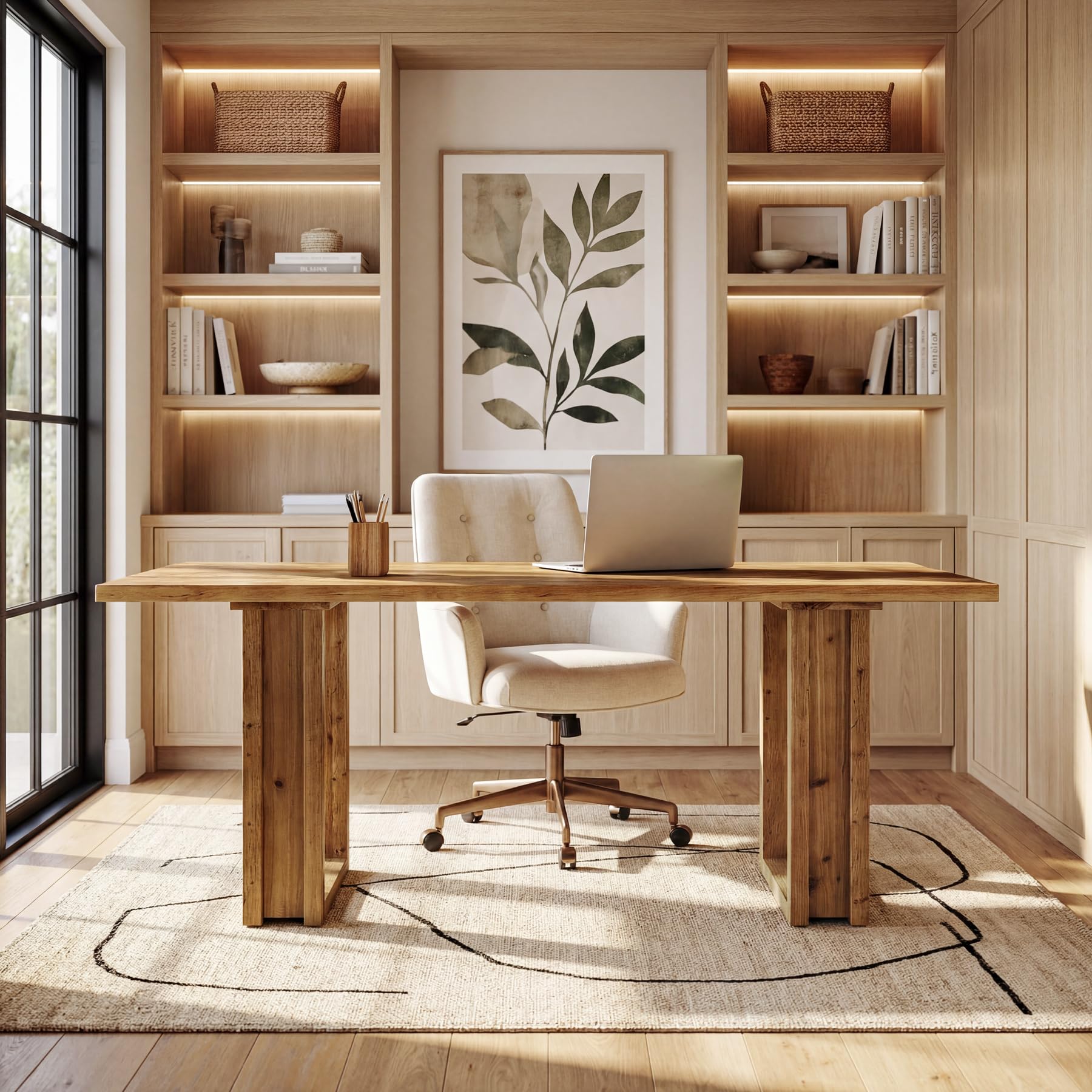Escritorio de Madera Maciza, 160 x 80 x 76 cm, Mesa de Oficina Grande, Escritorio para Ordenador, Mesa de Escritorio para Home Office, Mesa de PC Estable, Estilo Rústico para Despacho, Estudio y Salón