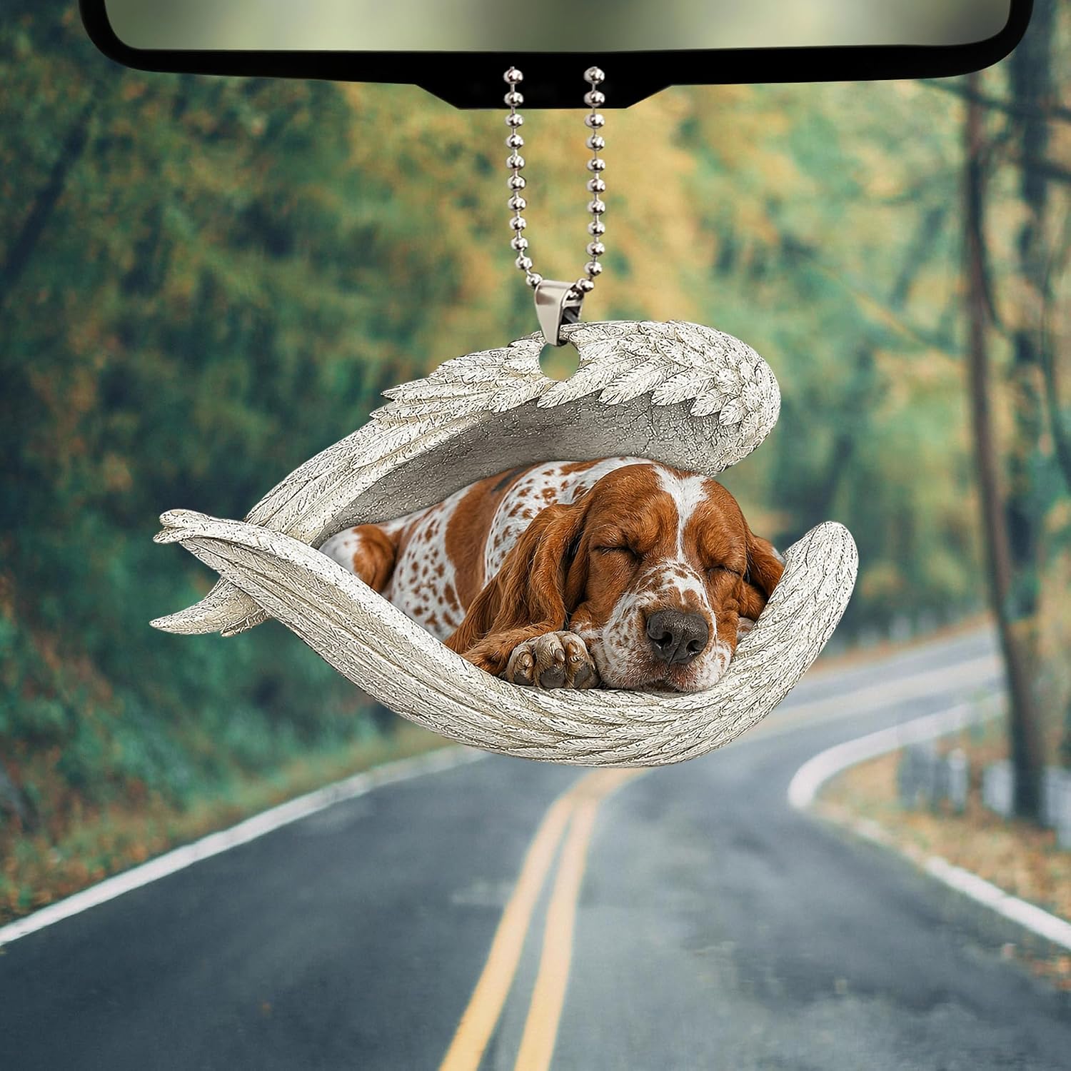 Talataca Basset Hound Sleeping Angel Wing Memorial Dog 2D Flat Car Rear View Mirror Accessories Christmas Tree Ornament Decoration Hanging Charm Interior Rearview Pendant Decor Gift image 3