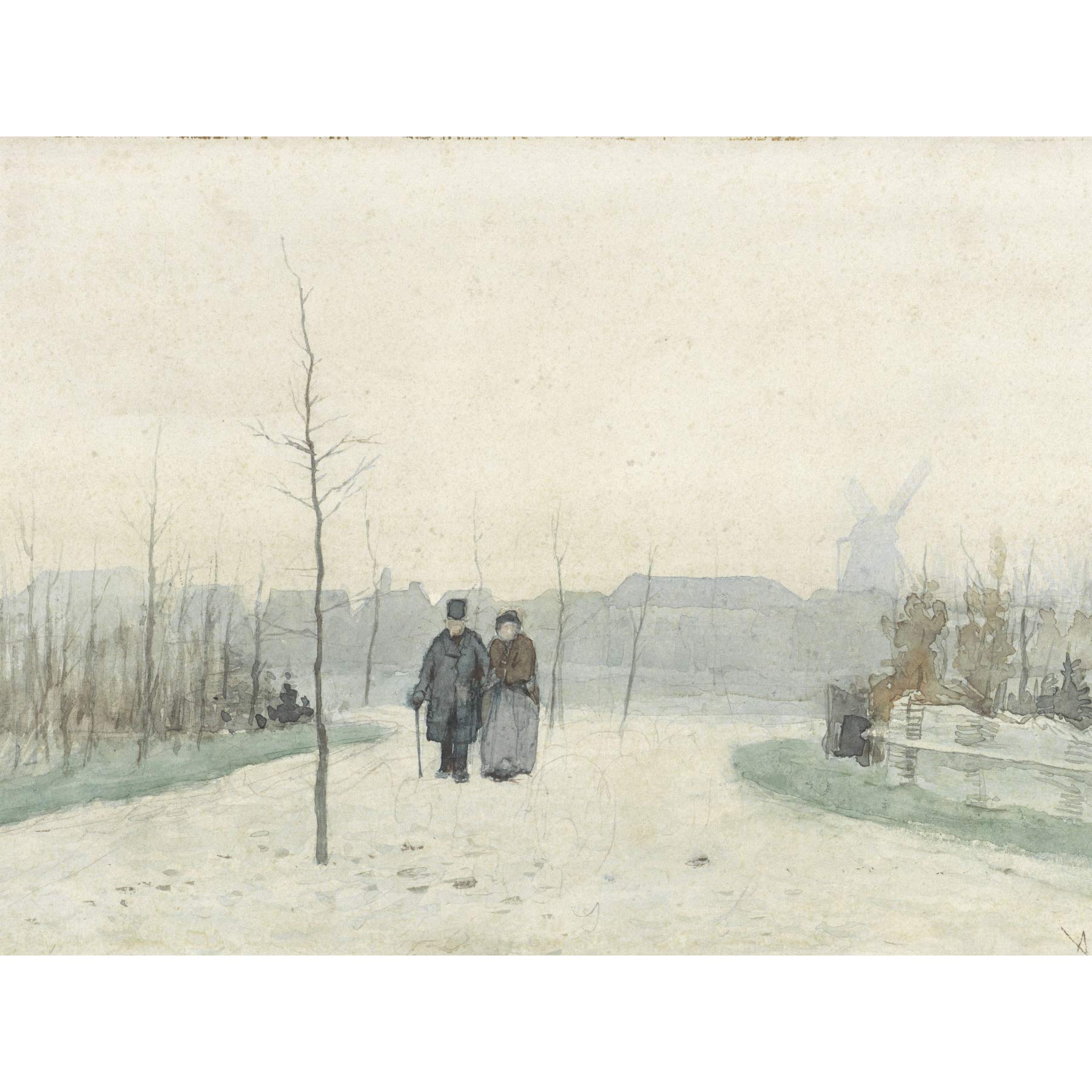 Anton Mauve Old Couple In Park Large Wall Art Poster Print Thick Paper 18X24 Inch