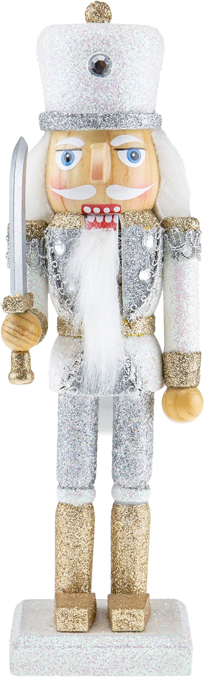 Clever CreationsSilver Soldier 10 Inch Traditional Wooden Nutcracker, Festive Christmas Décor for Shelves and Tables