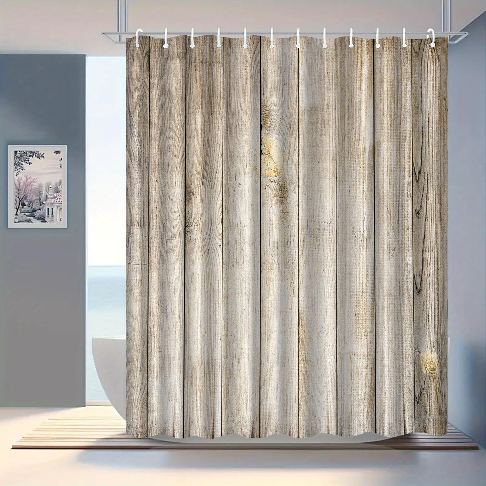 Rustykalne drewniane zasłony prysznicowe, zmywalne, bardzo wysokie z haczykami (182 x 274 cm / 72 x 84 cale (szer. x wys.)