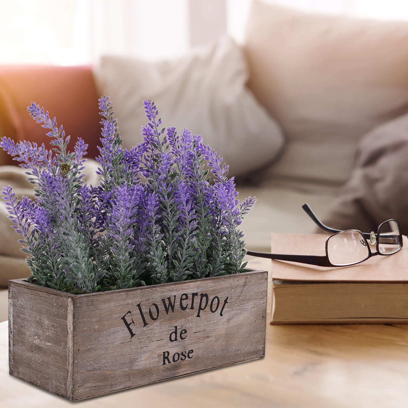 Künstlicher Lavendel Bonsai Topfpflanze mit Kunststofftopf für Schreibtisch und Fensterbank Dekoration im Büro und Wohnzimmer