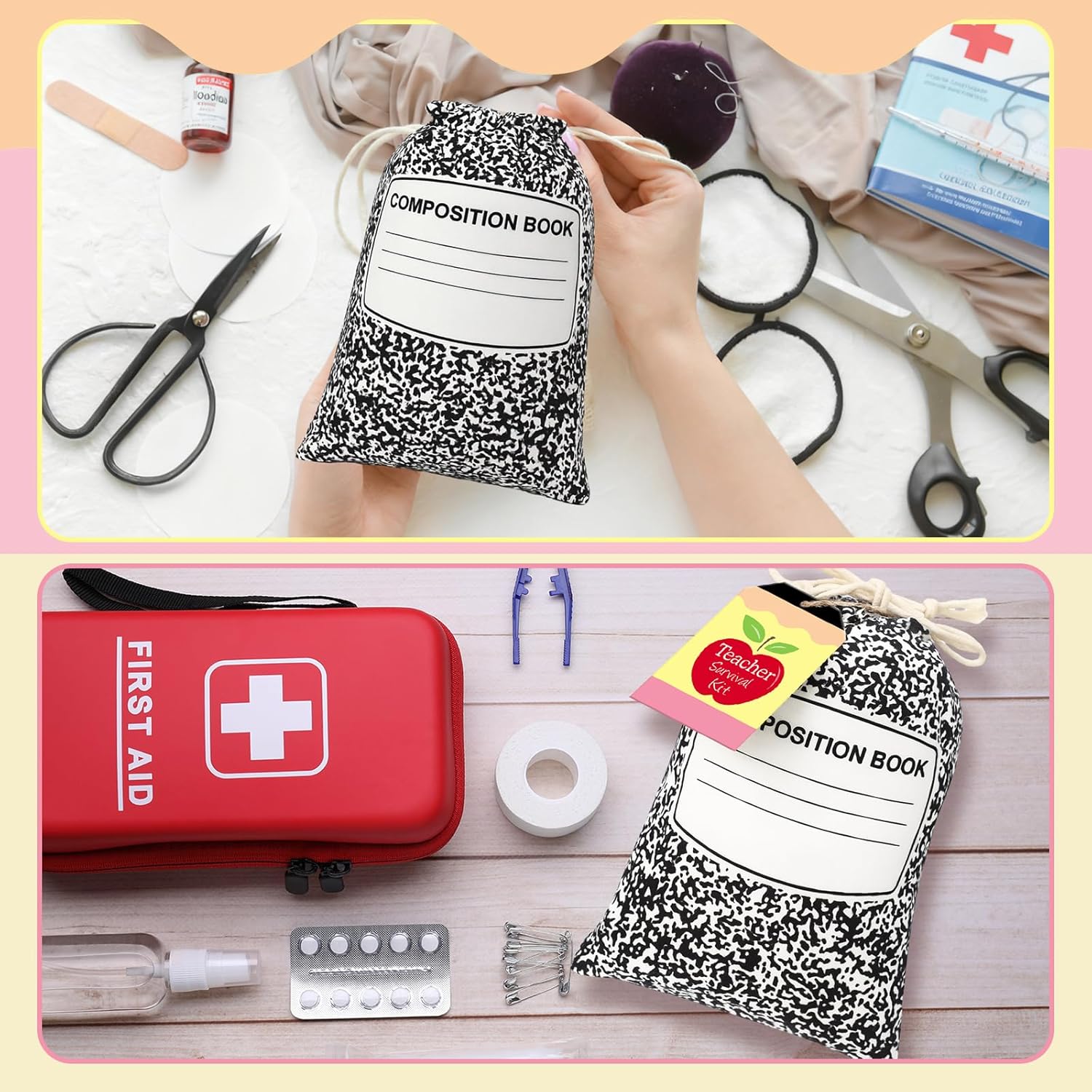 Sweetude 24 Set Teacher Appreciation Gifts Drawstring Bags Composition Notebook Bags with Tags Teacher Supplies Survival Kit Thank You Canvas Gift Wrap for Holiday Graduation Birthday Party - Image 6