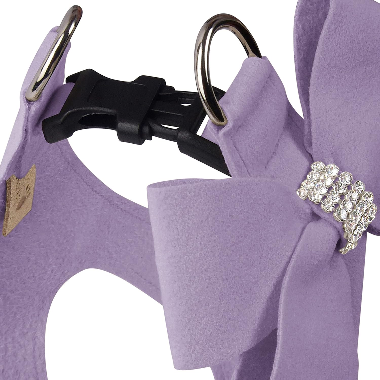 Susan Lanci Designs Premium Ultrasuede Nouveau Bow Step in Harness for Dogs and Pets, French Lavender, XXS