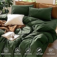 Vista 23 de MooMee Juego de funda de edredón 100% algodón lavado con textura tipo lino, transpirable, duradero, suave y cómodo