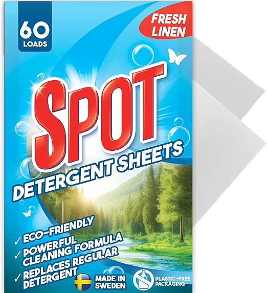 Laundry Detergent Sheets (60 Loads), Fresh Linen Scent, Made in Sweden, Plastic Free Packaging, Eco Friendly, Liquidless & Mess Free, No Spills, TSA Compliant Travel Laundry Detergent