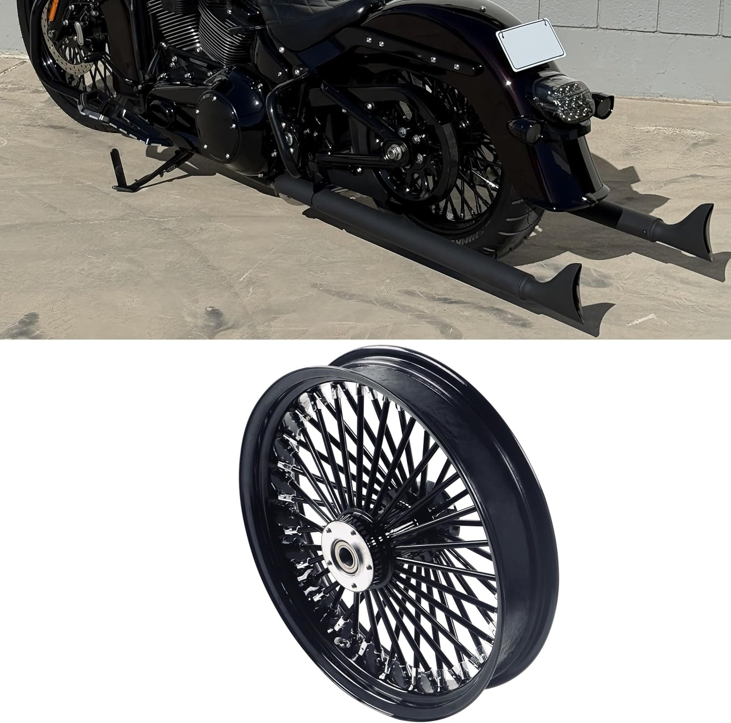 FatFlex 18" Rear Wheel Black Fat Spokes with 3.5" Rim for 08-up ABS Harley Dyna/Softail/Sportster, for Touring Only 2008 ABS Models, Best for Black Bike Customization-1835R-25SM-BBB