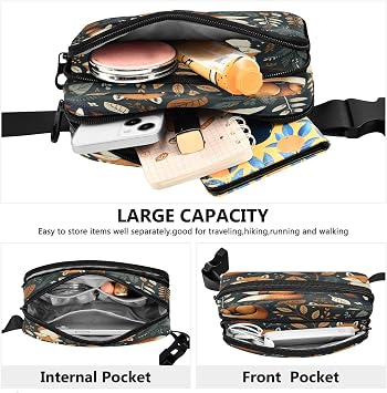 Bum Bag Waist Fanny Pack for Men Women Fox and Leaves Belt Bag Bumbag for Dog Walking Running Cycling Hiking Travel Workout with Adjustable Strap