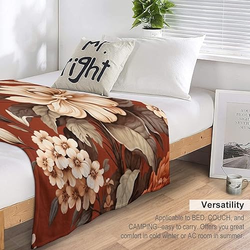 Miniatura 5 de Manta de vellón con estampado botánico de flores de terracota y primavera, manta de franela para el hogar, cama, sofá para niños y adultos, 70 x 80