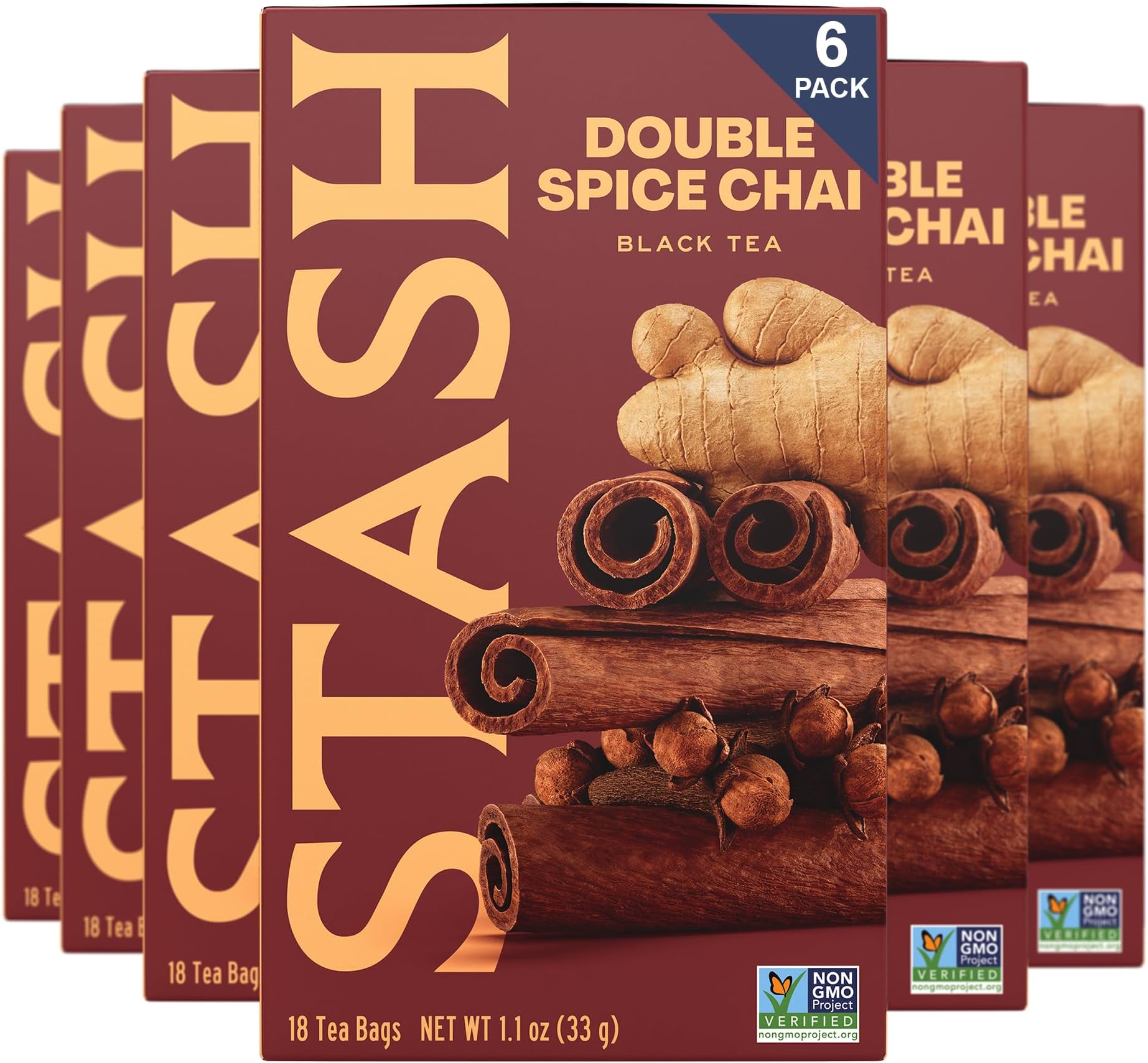 Stash Tea Double Spice Chai Black 18 Count Box (Pack of 6)