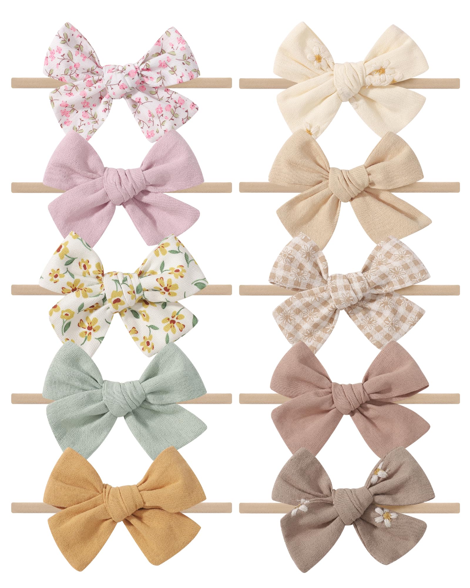 doboi 10 Pack Baby Girl Headbands with Bows, Soft Nylon Newborn Headbands