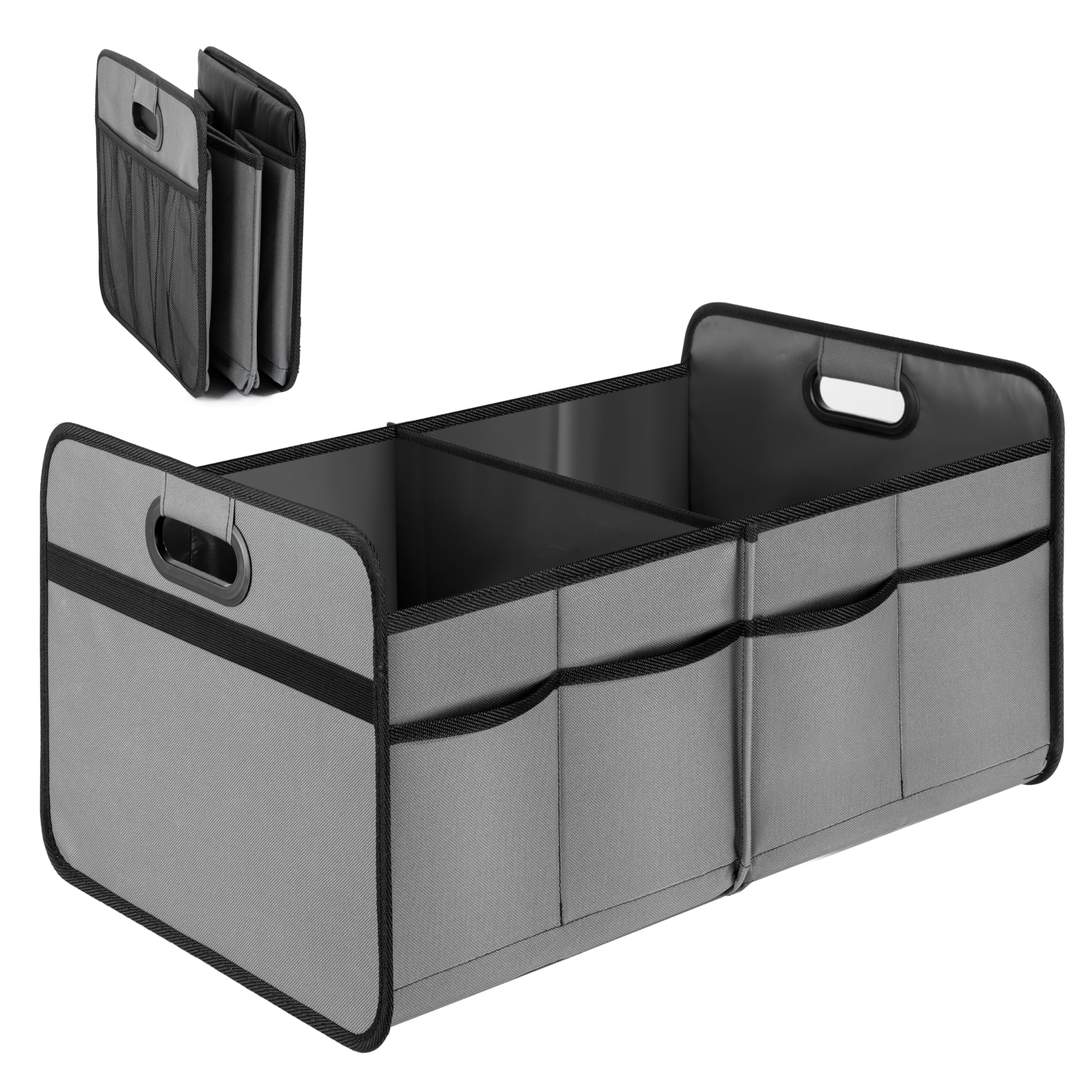 Yssoa Non-Slip And Leak-Proof, Grey Car Boot Organiser For Car/Suv/Truck, Collapsible Storage Box With 2 Compartments, 600D Waterproof Oxford Polyester, 50L, Travel Accessories, Non-Slip And Leak Proof, Grey