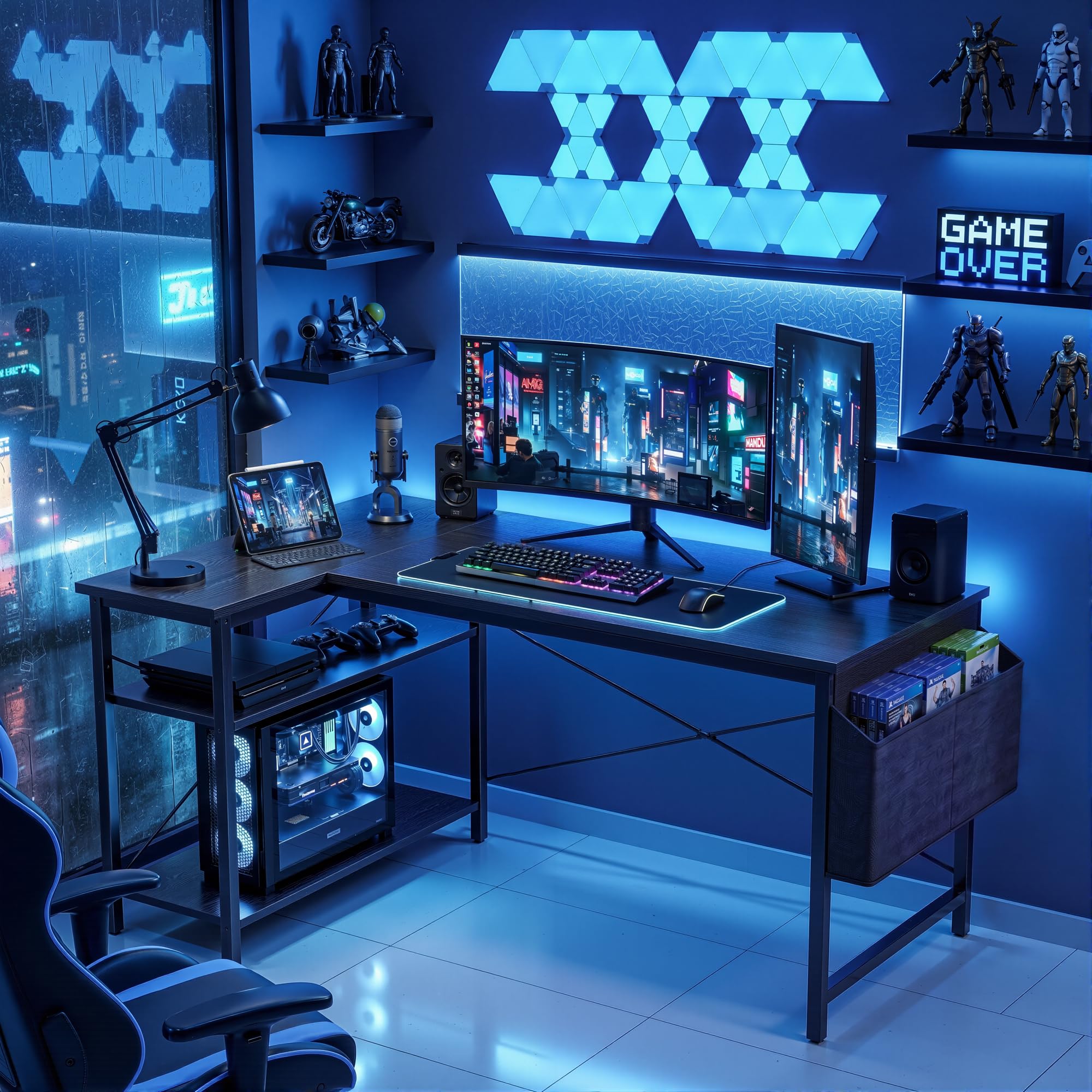 BEXEVUE L-förmiger Schreibtisch – 100x70 cm Gaming Tisch mit Ablagefächer, Umkehrbarer PC Ecktisch Computertisch, Corner Gaming Tisch für Studium Arbeit Zuhause Schlafzimmer, Schwarz