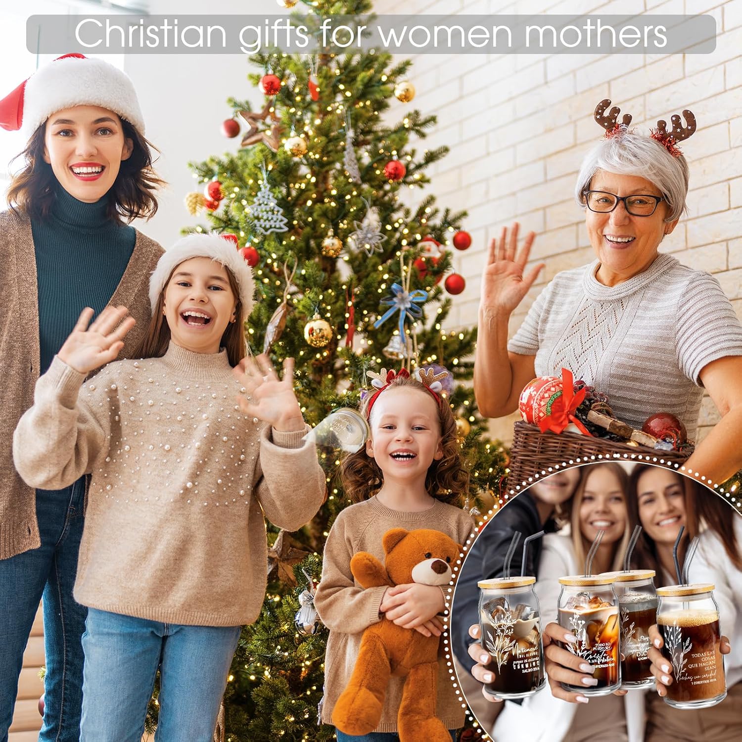 Fumete 6 Set Christian Gifts Religious Makeup Bag Bible Verse Glass Coffee Cup with Bamboo Lid Straw Mini Christian Compact Mirror Regalos Cristianos En Español for Church(Spanish) - Image 7