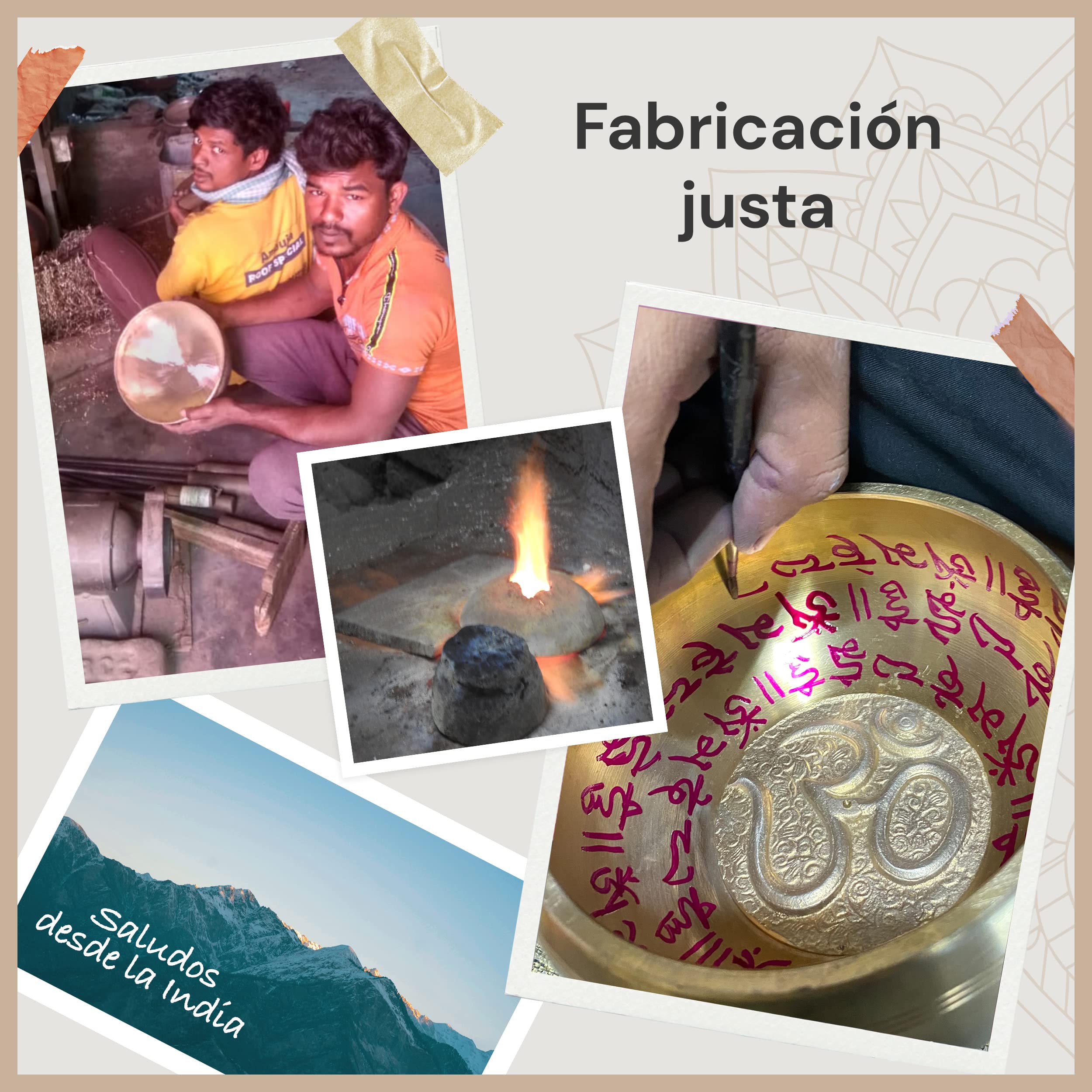 Juego de Cuenco Tibetano Om para Yoga, Meditación y Relajación - Cuenco Tibetano Pintado a Mano Ø 16 cm, Mazo Doble con Fieltro y Cuero, Cojín Anular, Bolsa e Instrucciones