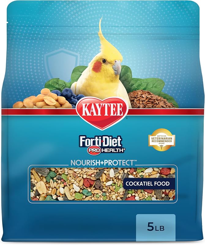 Kaytee Forti-Diet Pro Health Nourish+Protect Alimento para cacatúas, 5 lb | Apoyo digestivo diario. Alimento para loros para cacatúas. Prebióticos, probióticos, alimento para pájaros.