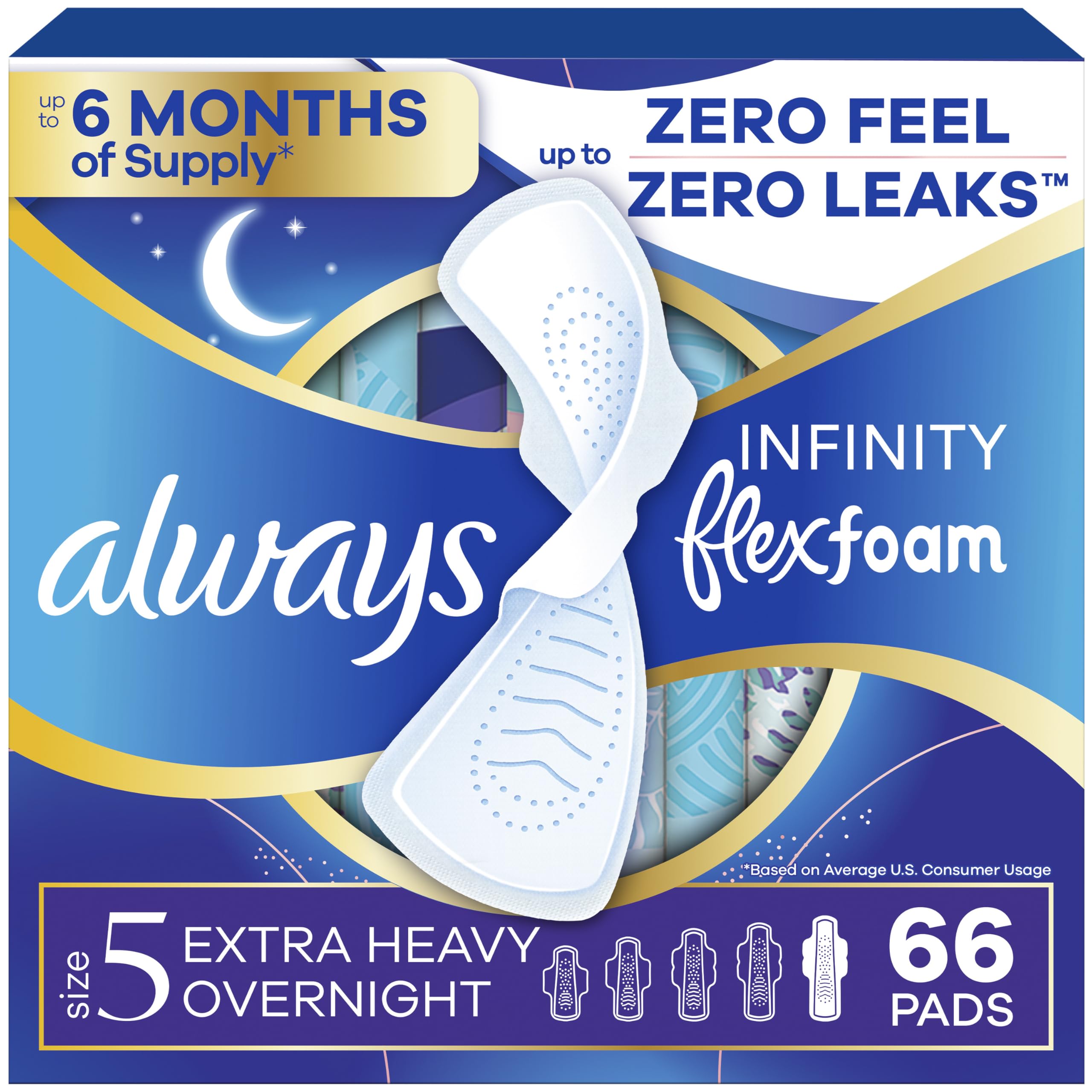 Always Infinity - Compresas femeninas con alas para mujer, tamaño 5, extra súper de noche, sin perfume, 22 unidades (paquete de 3)