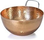 Red Co. 5 Quarts Large 11” Round Hammered Pure Copper Mixing Bowl with Handle