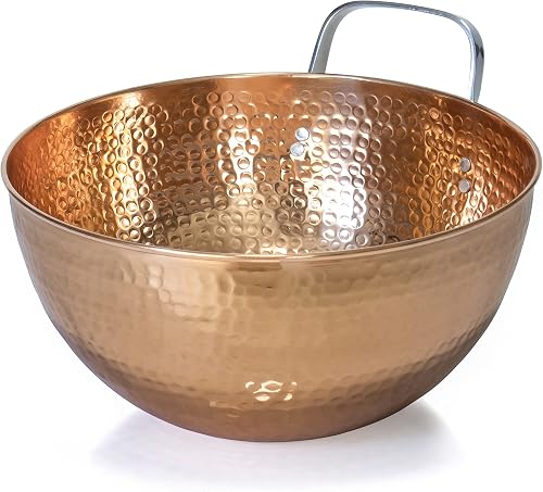 5 Quarts Large 11” Round Hammered Pure Copper Mixing Bowl with Handle