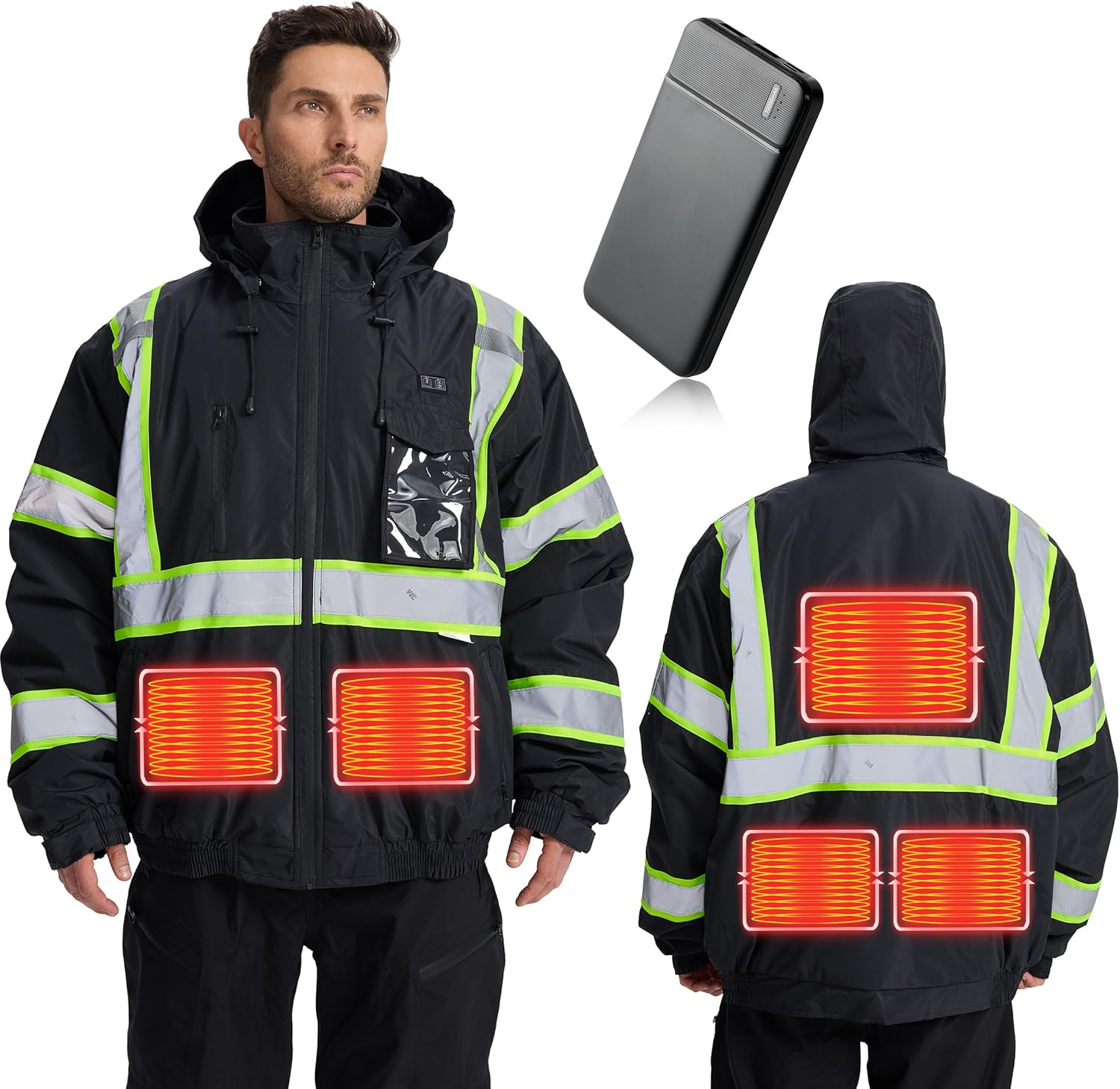 SRsafety Safety Heated Jacket,Waterproof Safety Jacket for Men with Pockets, Reflective High Visibility Safety Jackets