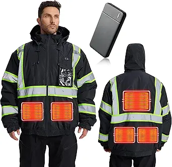 SRsafety Safety Heated Jacket,Waterproof Safety Jacket for Men with Pockets, Reflective High Visibility Safety Jackets