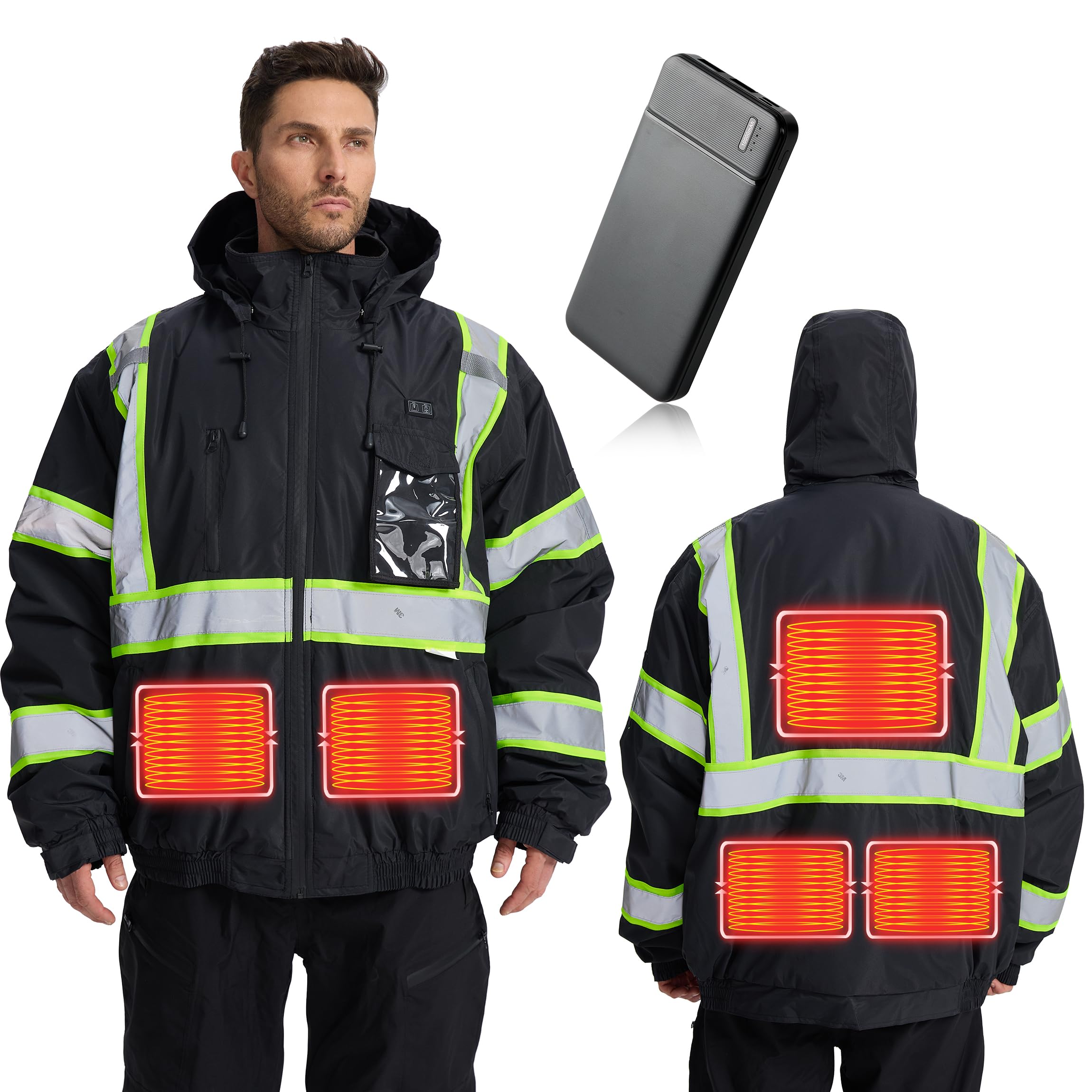 SRsafety Safety Heated Jacket,Waterproof Safety Jacket for Men with Pockets, Reflective High Visibility Safety Jackets